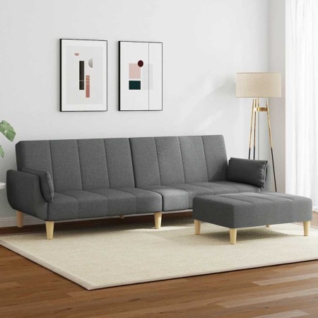 Sofá cama de 2 plazas con taburete tela gris oscuro en Sofás | Comprar online en Foru.es