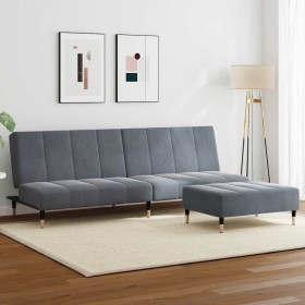 Sofá cama de 2 plazas con taburete terciopelo gris oscuro en Sofás | Comprar online en Foru.es