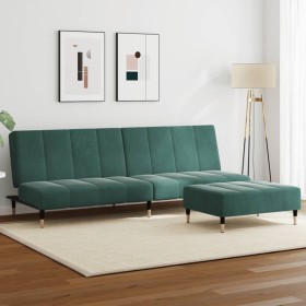 Sofá cama de 2 plazas con taburete terciopelo verde oscuro en Sofás | Comprar online en Foru.es