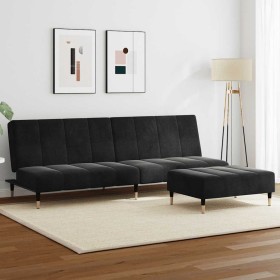 Sofá cama de 2 plazas con taburete terciopelo negro en Sofás | Comprar online en Foru.es