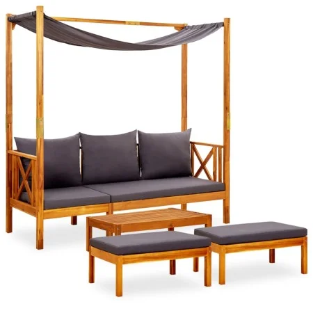 Banco de jardín con mesa y reposapiés madera de acacia macizoa de vidaXL, Bancos de jardín - Ref: Foro24-3058010, Precio: 419...