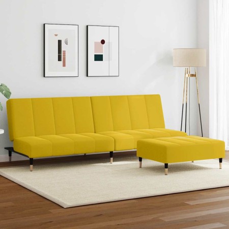 Sofá cama de 2 plazas con taburete terciopelo amarillo en Sofás | Comprar online en Foru.es