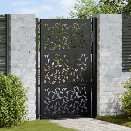 Puerta de jardín de diseño de hojas de acero negra 105x155 cm de , Puertas de jardín - Ref: Foro24-4100961, Precio: 210,60 €,...