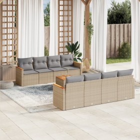 Set de sofás de jardín 9 pzas con cojines ratán sintético beige en Conjuntos de jardín | Comprar online en Foru.es
