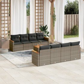 Set de muebles de jardín 9 pzas y cojines ratán sintético gris en Conjuntos de jardín | Comprar online en Foru.es