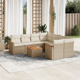 Set de sofás de jardín 9 pzas con cojines ratán sintético beige en Conjuntos de jardín | Comprar online en Foru.es
