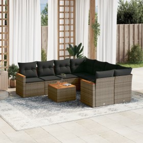 Set de muebles de jardín 9 pzas y cojines ratán sintético gris en Conjuntos de jardín | Comprar online en Foru.es