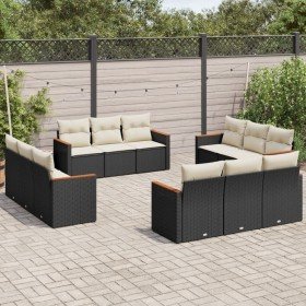 Set de sofás de jardín 12 piezas cojines ratán sintético negro en Conjuntos de jardín | Comprar online en Foru.es