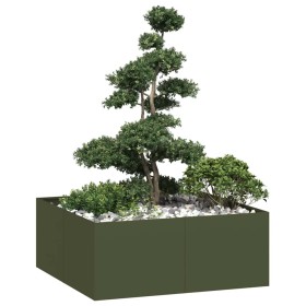 Jardinera acero verde oliva 100x100x40 cm de , Maceteros y jardineras - Ref: Foro24-860818, Precio: 79,99 €, Descuento: %