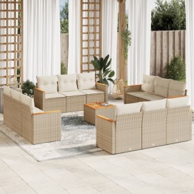 Set sofás de jardín con cojines 13 pzas ratán sintético beige en Conjuntos de jardín | Comprar online en Foru.es