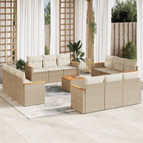 Set sofás de jardín con cojines 13 pzas ratán sintético beige en Conjuntos de jardín | Comprar online en Foru.es