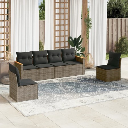Set de muebles de jardín 6 pzas y cojines ratán sintético gris en Conjuntos de jardín | Comprar online en Foru.es