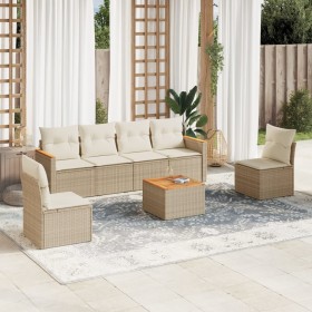 Set sofás de jardín 7 piezas y cojines ratán sintético beige en Conjuntos de jardín | Comprar online en Foru.es