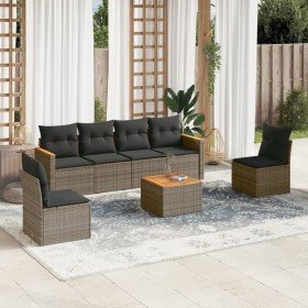 Set de sofás de jardín 7 piezas con cojines ratán PE gris en Conjuntos de jardín | Comprar online en Foru.es