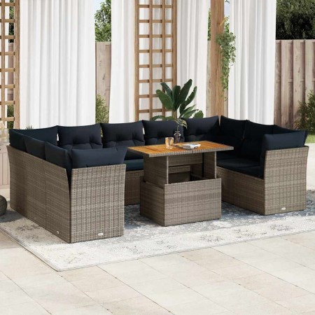 Set de sofás de jardín y cojines 10 pzas ratán sintético gris de , Conjuntos de jardín - Ref: Foro24-3326973, Precio: 769,56 ...
