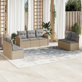 Set sofás de jardín 7 piezas y cojines ratán sintético beige en Conjuntos de jardín | Comprar online en Foru.es