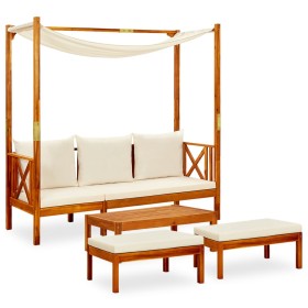 Banco de jardín con mesa y reposapiés madera de acacia maciza de vidaXL, Bancos de jardín - Ref: Foro24-3058008, Precio: 425,...