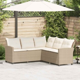 Sofá en forma de L con cojines ratán sintético beige de , Conjuntos de jardín - Ref: Foro24-365417, Precio: 333,19 €, Descuen...