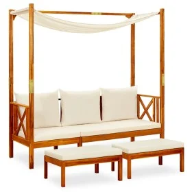Banco de jardín con toldo y reposapiés madera maciza de acacia de vidaXL, Bancos de jardín - Ref: Foro24-3058007, Precio: 346...
