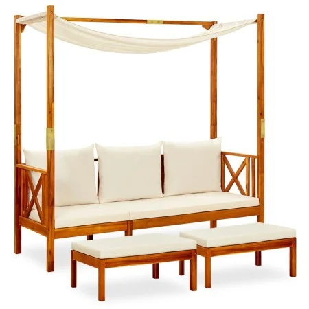 Banco de jardín con toldo y reposapiés madera maciza de acacia de vidaXL, Bancos de jardín - Ref: Foro24-3058007, Precio: 346...