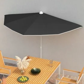 Sombrilla de jardín semicircular con palo 300x150 cm negro de vidaXL, Sombrillas - Ref: Foro24-315565, Precio: 24,20 €, Descu...