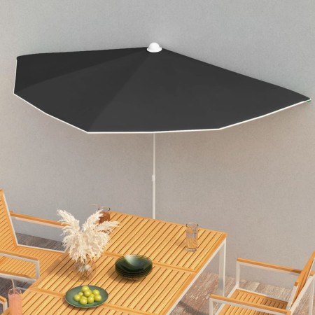 Sombrilla de jardín semicircular con palo 300x150 cm negro de vidaXL, Sombrillas - Ref: Foro24-315565, Precio: 26,93 €, Descu...