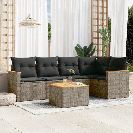 Set de muebles de jardín 6 pzas y cojines ratán sintético gris en Conjuntos de jardín | Comprar online en Foru.es