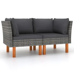 Ecksofas 2 Stück aus synthetischem Rattan und Eukalyptusholz von vidaXL, Modulare Sofas für den Außenbereich - Ref: Foro24-31...