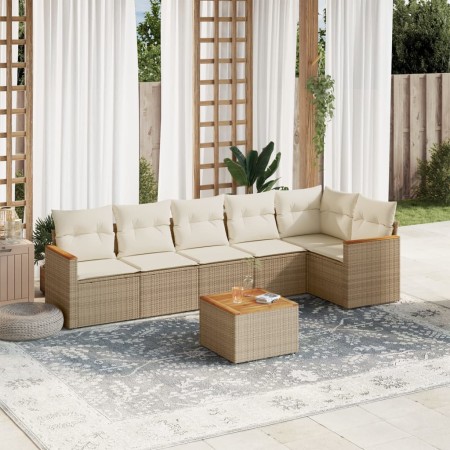 Set sofás de jardín 7 piezas y cojines ratán sintético beige en Conjuntos de jardín | Comprar online en Foru.es