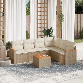 Set sofás de jardín 7 piezas y cojines ratán sintético beige en Conjuntos de jardín | Comprar online en Foru.es