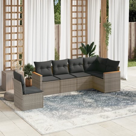Set de muebles de jardín 6 pzas y cojines ratán sintético gris en Conjuntos de jardín | Comprar online en Foru.es