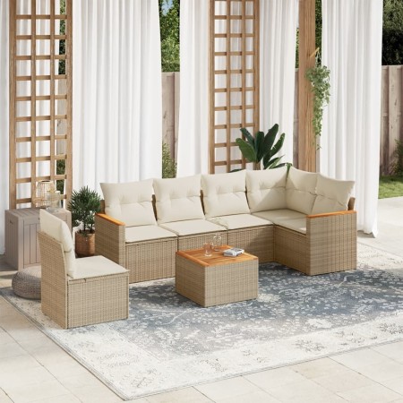 Set sofás de jardín 7 piezas y cojines ratán sintético beige en Conjuntos de jardín | Comprar online en Foru.es