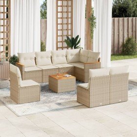 Set de sofás de jardín 9 pzas con cojines ratán sintético beige en Conjuntos de jardín | Comprar online en Foru.es