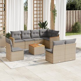 Set de sofás de jardín 9 pzas con cojines ratán sintético beige en Conjuntos de jardín | Comprar online en Foru.es