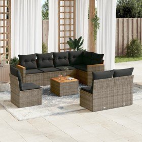 Set de muebles de jardín 9 pzas y cojines ratán sintético gris en Conjuntos de jardín | Comprar online en Foru.es