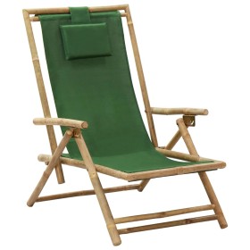 Silla de relax reclinable de bambú y tela verde de vidaXL, Sillas de jardín - Ref: Foro24-313027, Precio: 54,67 €, Descuento: %