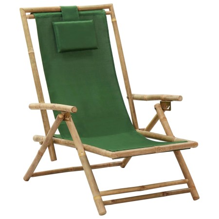 Silla de relax reclinable de bambú y tela verde de vidaXL, Sillas de jardín - Ref: Foro24-313027, Precio: 54,67 €, Descuento: %