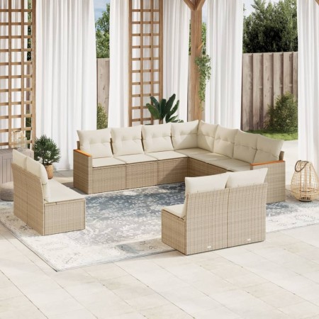 Set de sofás de jardín 11pzas con cojines ratán sintético beige en Conjuntos de jardín | Comprar online en Foru.es