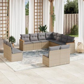 Set de sofás de jardín 11pzas con cojines ratán sintético beige en Conjuntos de jardín | Comprar online en Foru.es