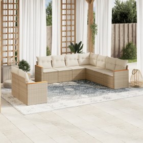 Set de sofás de jardín 9 pzas con cojines ratán sintético beige en Conjuntos de jardín | Comprar online en Foru.es