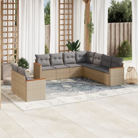 Set de sofás de jardín 9 pzas con cojines ratán sintético beige en Conjuntos de jardín | Comprar online en Foru.es