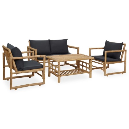 Juego de muebles de jardín con cojines 4 piezas bambú de vidaXL, Conjuntos de jardín - Ref: Foro24-315601, Precio: 472,46 €, ...
