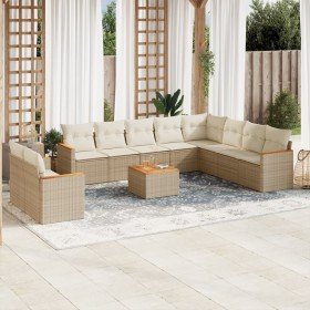 Set de sofás de jardín 11pzas con cojines ratán sintético beige en Conjuntos de jardín | Comprar online en Foru.es