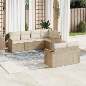 Set sofás de jardín 7 piezas y cojines ratán sintético beige en Conjuntos de jardín | Comprar online en Foru.es