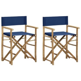Sillas de director plegables 2 piezas bambú y tela azul de vidaXL, Sillas de jardín - Ref: Foro24-313030, Precio: 67,84 €, De...