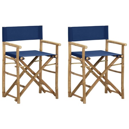 Sillas de director plegables 2 piezas bambú y tela azul de vidaXL, Sillas de jardín - Ref: Foro24-313030, Precio: 67,84 €, De...