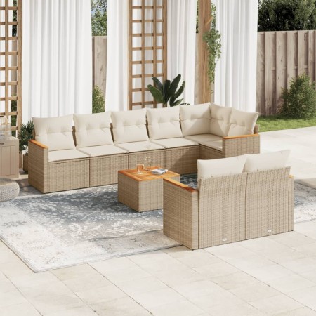 Set de sofás de jardín 9 pzas con cojines ratán sintético beige en Conjuntos de jardín | Comprar online en Foru.es
