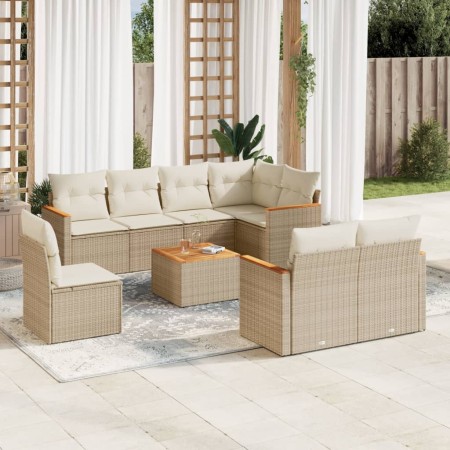 Set de sofás de jardín 9 pzas con cojines ratán sintético beige en Conjuntos de jardín | Comprar online en Foru.es