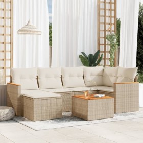 Set sofás de jardín 7 piezas y cojines ratán sintético beige en Conjuntos de jardín | Comprar online en Foru.es