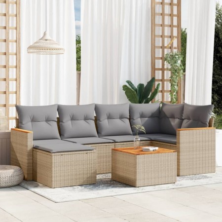 Set sofás de jardín 7 piezas y cojines ratán sintético beige en Conjuntos de jardín | Comprar online en Foru.es